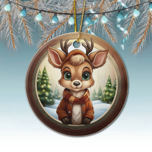 Cute Reindeer, Woodland Animal Deer Antlers 🦌🎄 Ceramic Tree Decoration