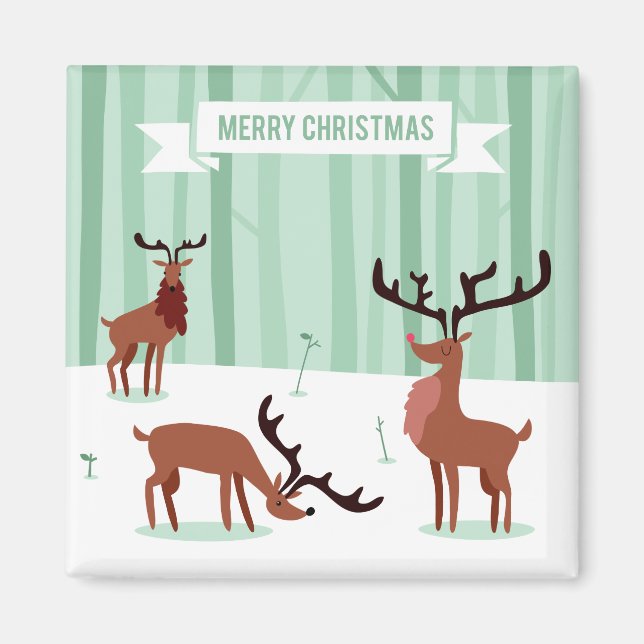 Cute Reindeers Christmas magnet (Front)