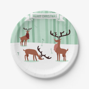 Cute Reindeers Christmas paper plates