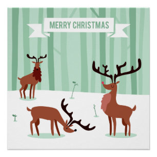 Cute Reindeers Christmas poster