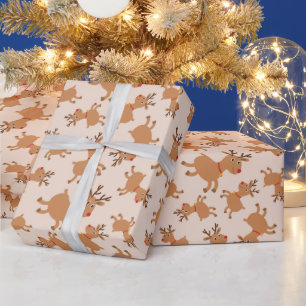 Cute reindeers with red festive scarves Christmas  Wrapping Paper