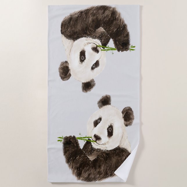 Cute Relaxed Asian Panda Bear Animal Nature Art Beach Towel (Front)