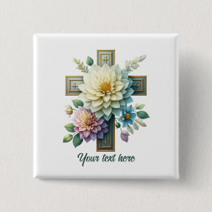 Cute Religious Cross add text  15 Cm Square Badge