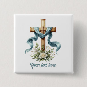 Cute Religious Cross add text  15 Cm Square Badge