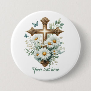 Cute Religious Cross add text  7.5 Cm Round Badge