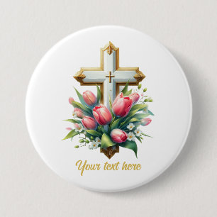 Cute Religious Cross add text  7.5 Cm Round Badge