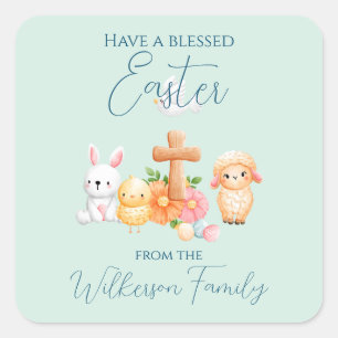 Cute Religious Easter Animals Square Sticker