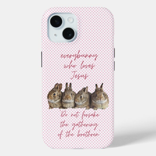 Cute Religious Pink Dot Brown Bunnies Cuddling Case-Mate iPhone Case (Back)