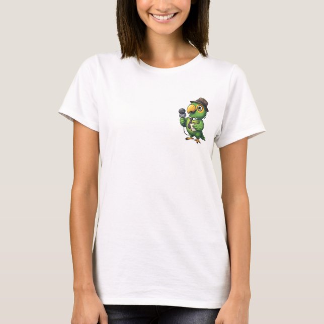 Cute Reporter Parrot Journalist Cartoon T-Shirt (Front)