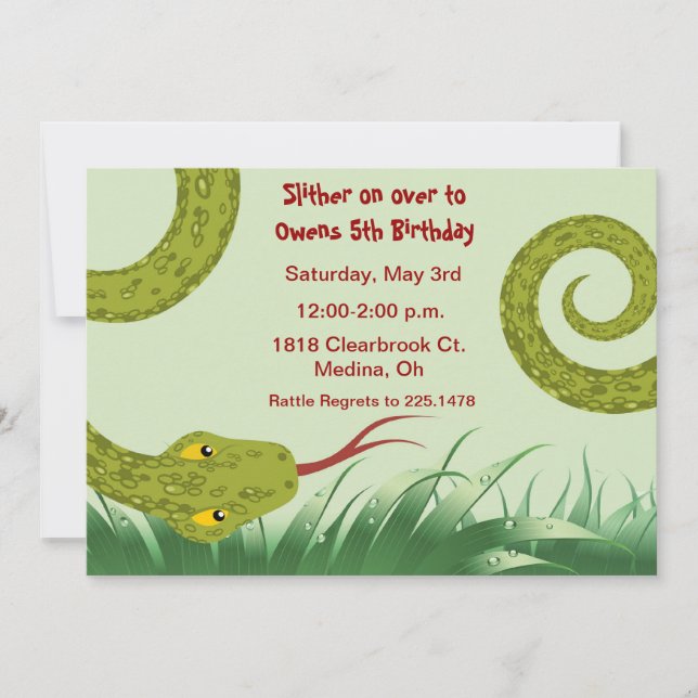 cute reptile birthday party invitation (Front)