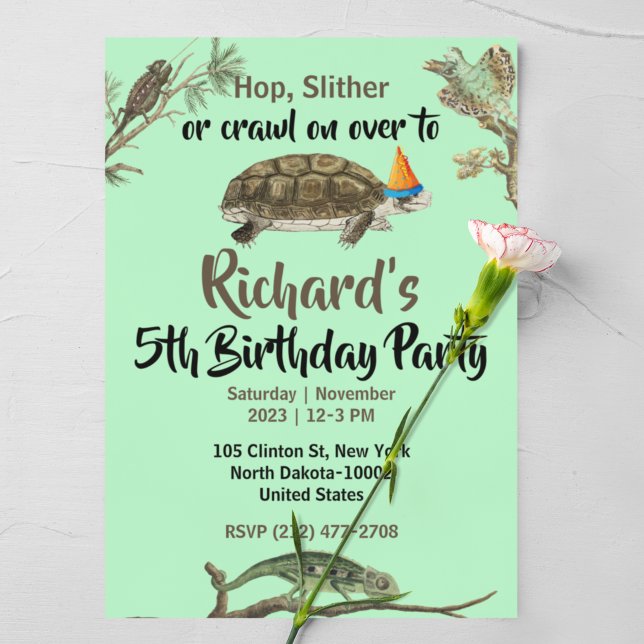 Cute Reptile Themed Kid's Birthday Party Invitation (Creator Uploaded)