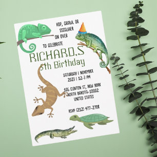 Cute Reptile Themed Kid's Birthday Party Invitation