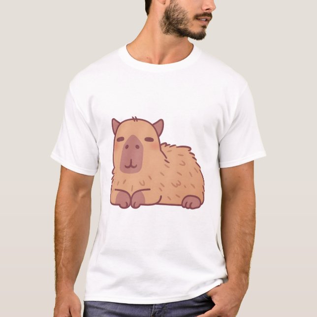 Cute Resting Capybara Doodle T-Shirt (Front)
