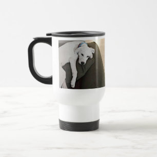 Cute Resting Tired White Puppy Travel Mug
