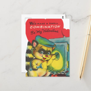 Cute reto vintage Valentine racoon Postcard