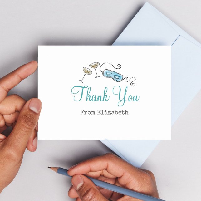Cute Retro 1960s Cocktail Party Thank You Card (This glam tiara style hand-illustrated card makes it fun to write thank you notes!)