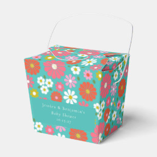 Cute Retro 60s Flower Turquoise Custom Baby Shower Favour Box