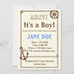 Cute Retro Anchor Nautical Baby Shower Invitation