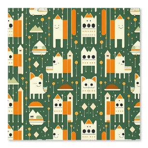 Cute Retro Animal and House Pattern Design Wallpaper
