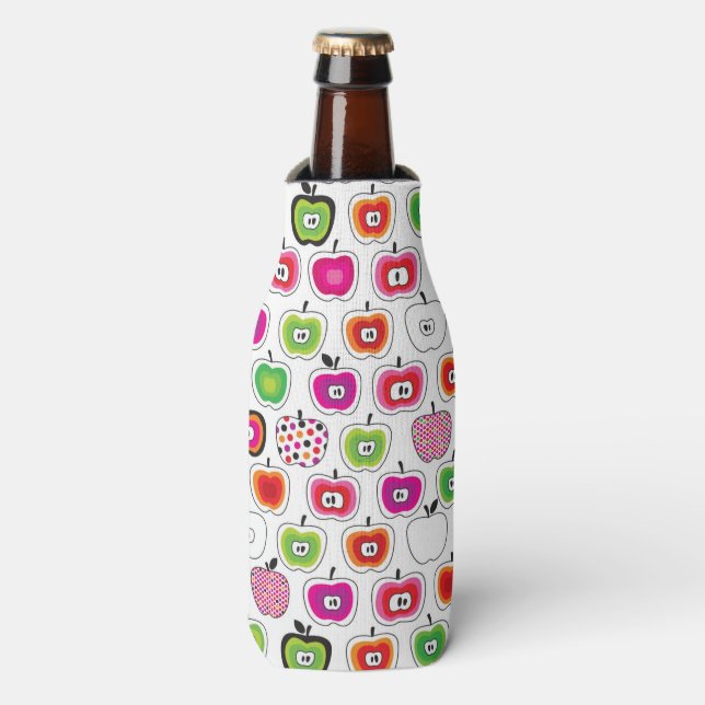 Cute retro apple pattern bottle cooler (Bottle Front)