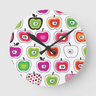 Cute retro apple pattern round clock