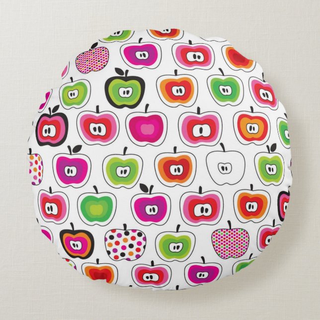 Cute retro apple pattern round cushion (Front)