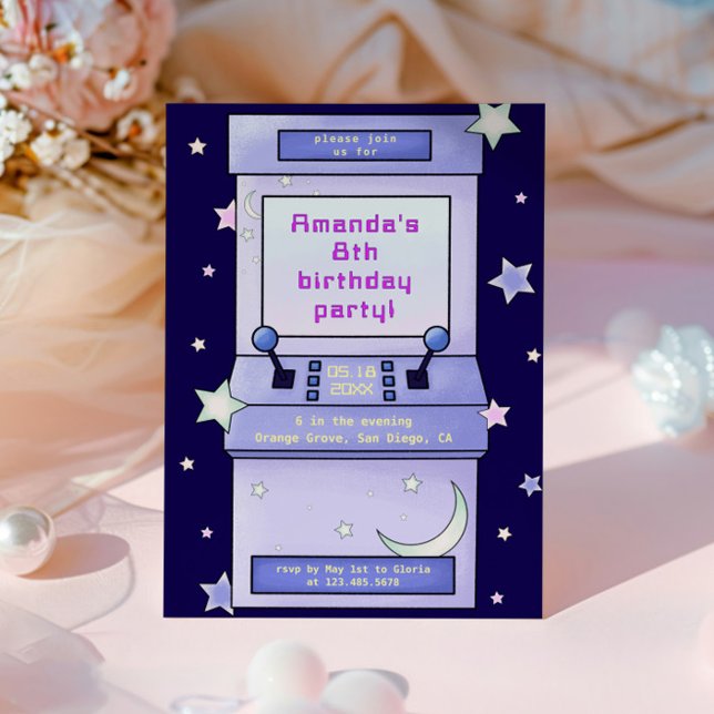 Cute Retro Arcade Game Kids Birthday Invitation (Creator Uploaded)