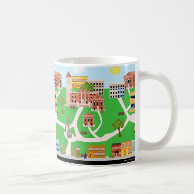 Cute Retro Art Illustrated College Campus Mug (Right)