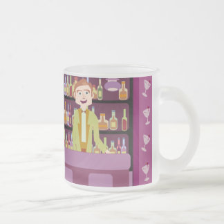 Cute Retro Art Romantic Bar Nightlife Cartoon Frosted Glass Coffee Mug