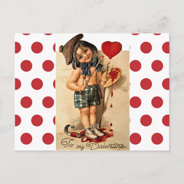 Cute Retro Artist Girl Vintage Art  Holiday Postcard (Front)