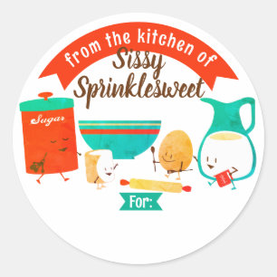 Cute retro baking ingredients personalized to from classic round sticker