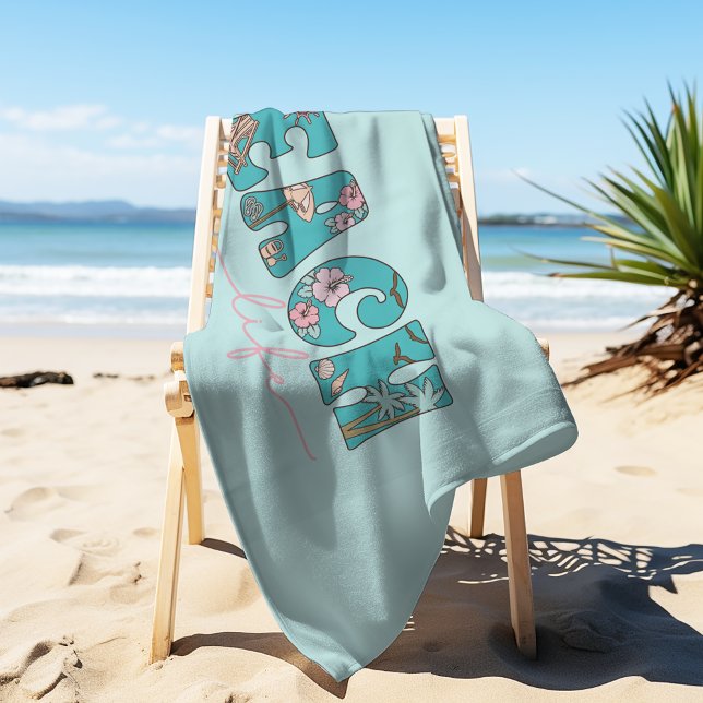Cute Retro Beach Life  Beach Towel (The perfect towel for a day at the beach.)