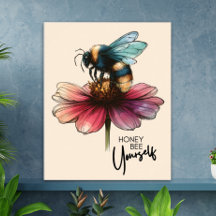 Cute Retro Bee Yourself Inspiration Quote Floral