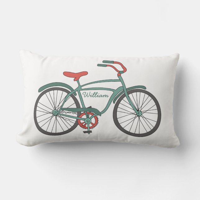 Cute Retro Bicycles with Personalised Names Lumbar Cushion (Front)