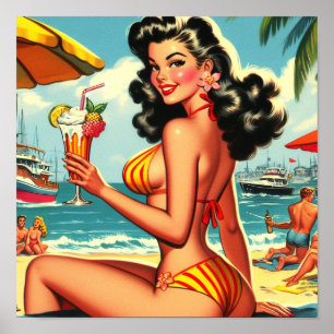 Cute Retro Bikini Girl Poster