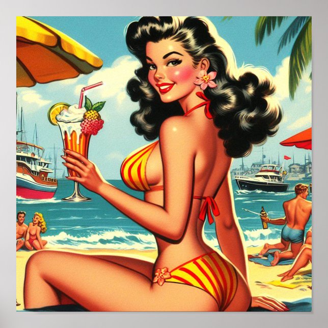 Cute Retro Bikini Girl Poster (Front)