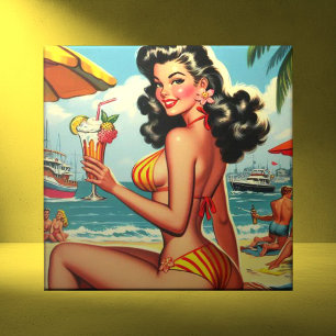 Cute Retro Bikini Girl Tile