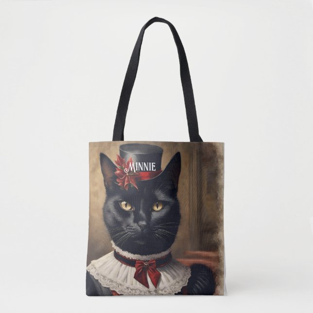 Cute Retro Black Cat Christmas  Tote Bag (Front)
