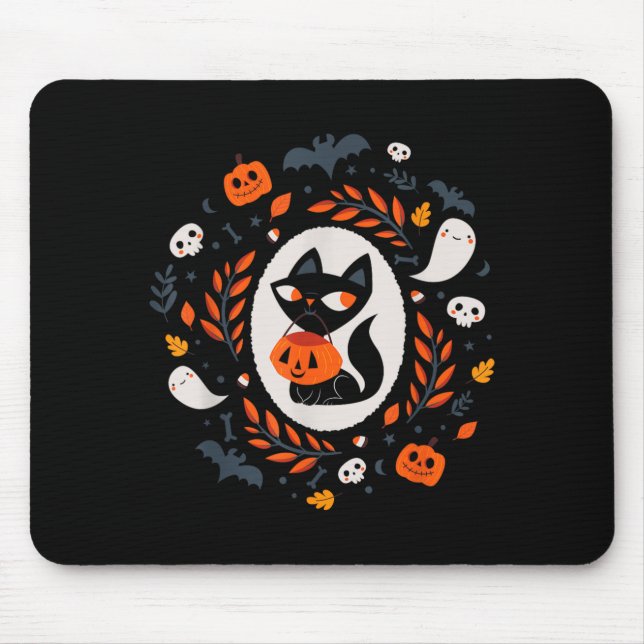 Cute Retro Black Cat Fall Halloween Mouse Mat (Front)