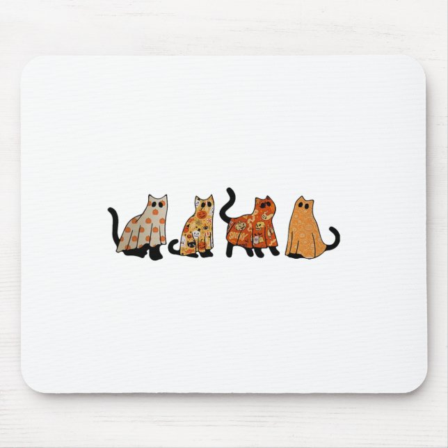 Cute Retro Black Cat Ghost Fall Halloween Cat Love Mouse Mat (Front)