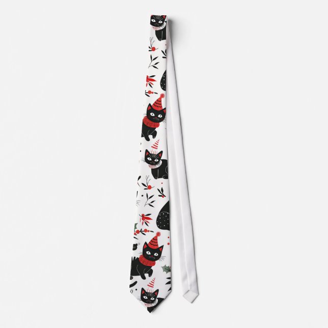 Cute Retro Black Cats Christmas Tie (Front)