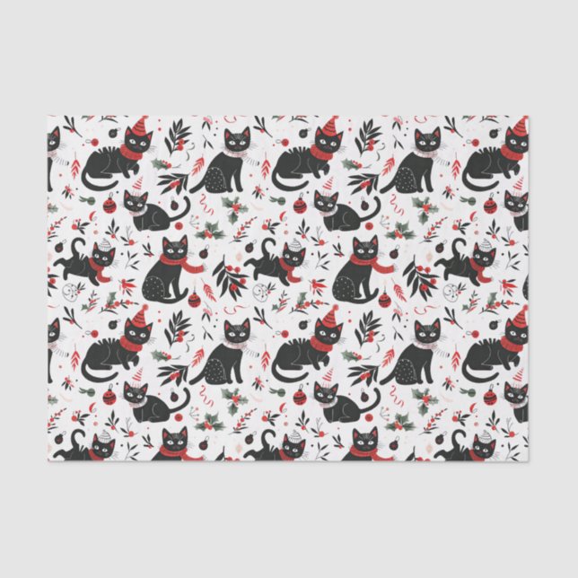 Cute Retro Black Cats Christmas Tissue Paper (Front)