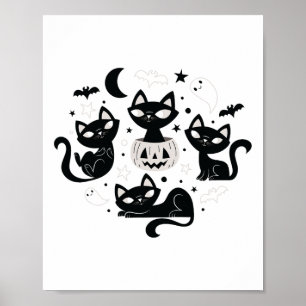Cute Retro Black Cats Fall Halloween Poster