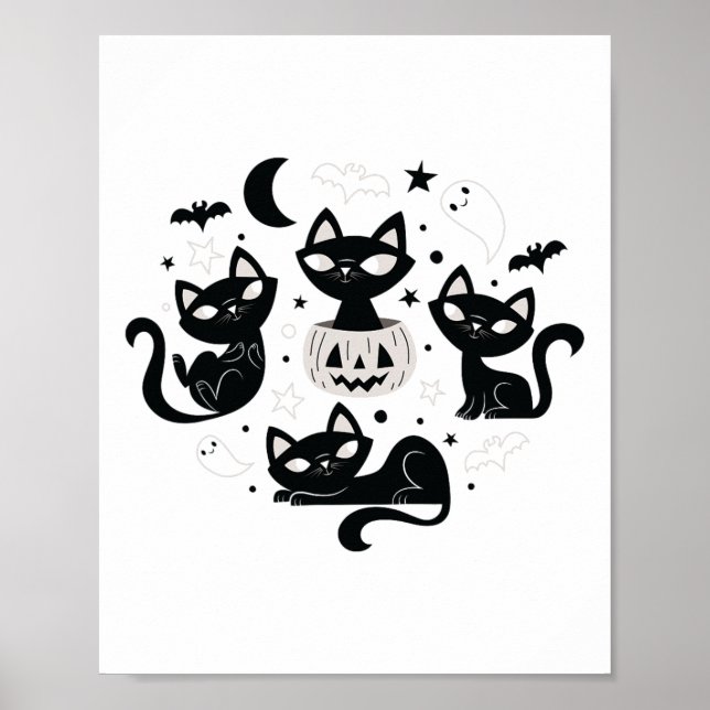 Cute Retro Black Cats Fall Halloween  Poster (Front)