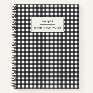Cute Retro Black Gingham Plaid Personalised Recipe Notebook