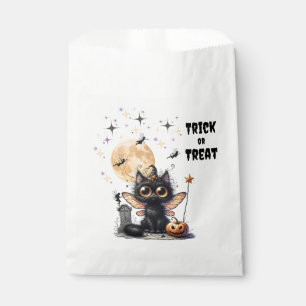 Cute Retro Black Wide-Eyed Kitten Halloween Favour Bags
