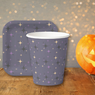 Cute Retro Black Wide-Eyed Kitten Halloween Paper Cups