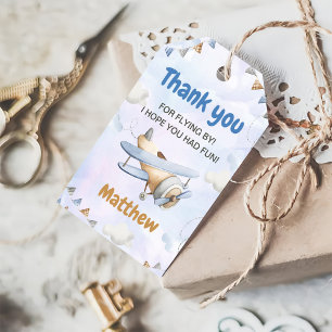 Cute Retro Blue Aeroplane 1st Birthday Gift Tags