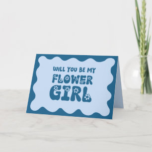 Cute Retro Blue Be My Flower Girl Proposal  Card