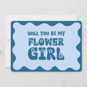 Cute Retro Blue Be My Flower Girl Proposal  Card
